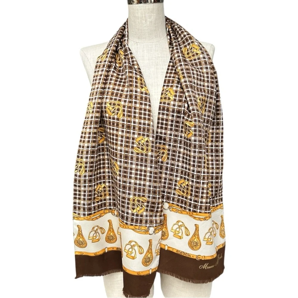 Monaco Monte Carlo Equestrian Scarf – Brown/Gold – 60”x12” Made in Italy